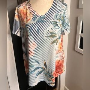 Chico’s Vibrant Floral and Striped V-Neck Top